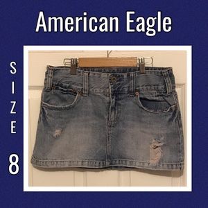 American Eagle Light Denim Distressed Mini Skirt